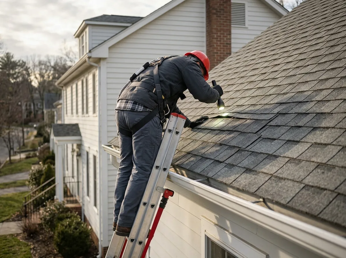 Roof under repair with ladder and fasteners