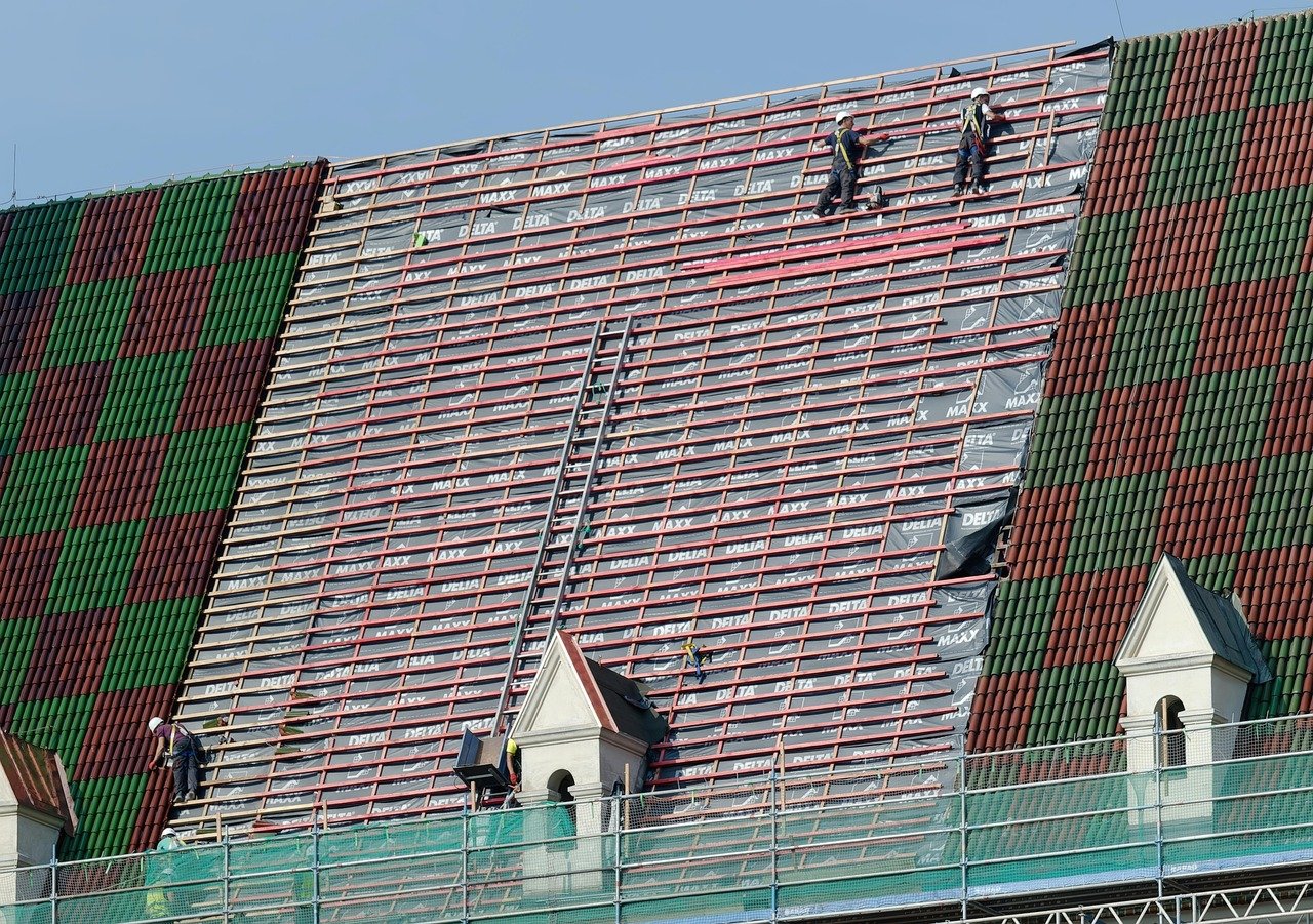 Roofer working on a residential roof repair