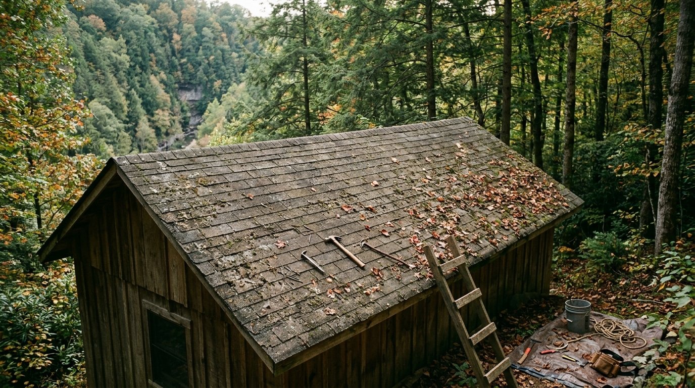 Shingle roof under heavy Kentucky tree canopy